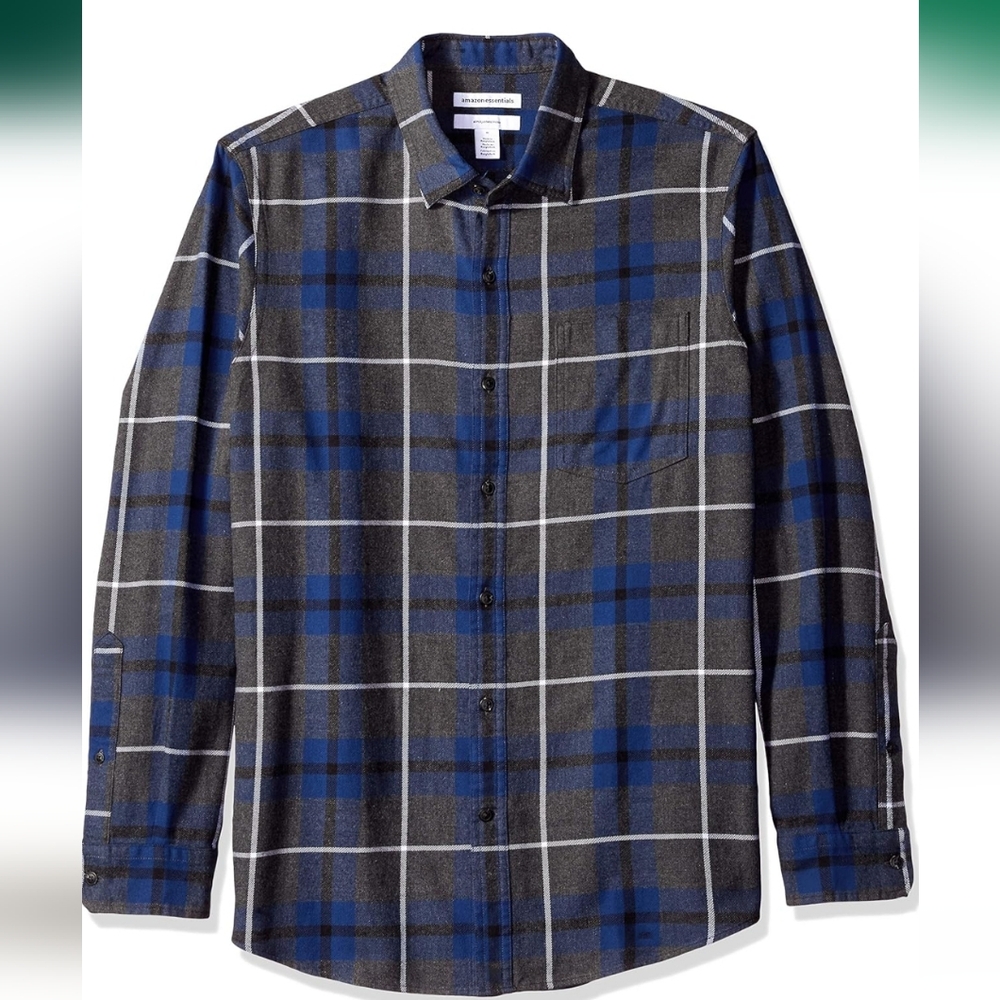 Amazon Essentials men's long sleeve flannel shirt, blue, size small slim fit